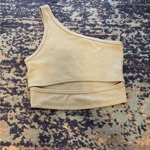 One-Shoulder Light Green Ribbed Women's Top